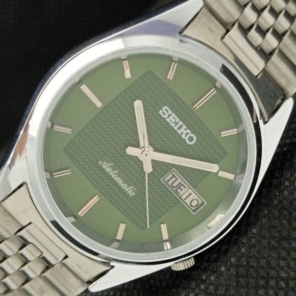 Seiko Other - Vintage 1984 Seiko Automatic Mens Silver Watch W/daydate & Green accents